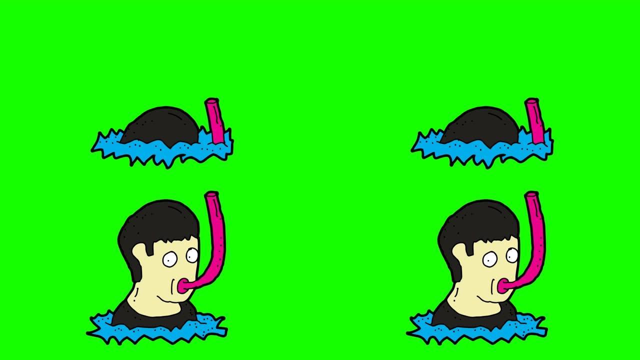 潜水员手绘绿色背景动画