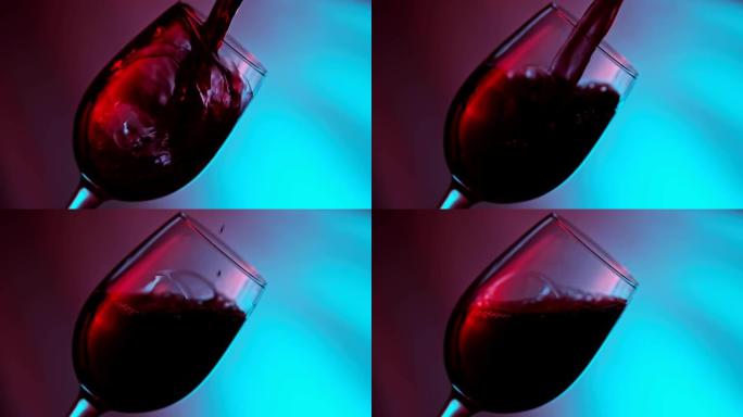 红酒形成美丽的波浪。将红酒从瓶子倒入玻璃杯中