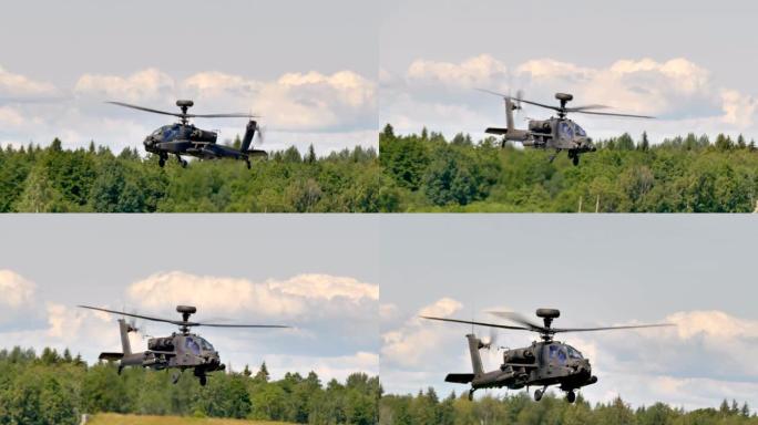 一架降落在机场地面的直升机