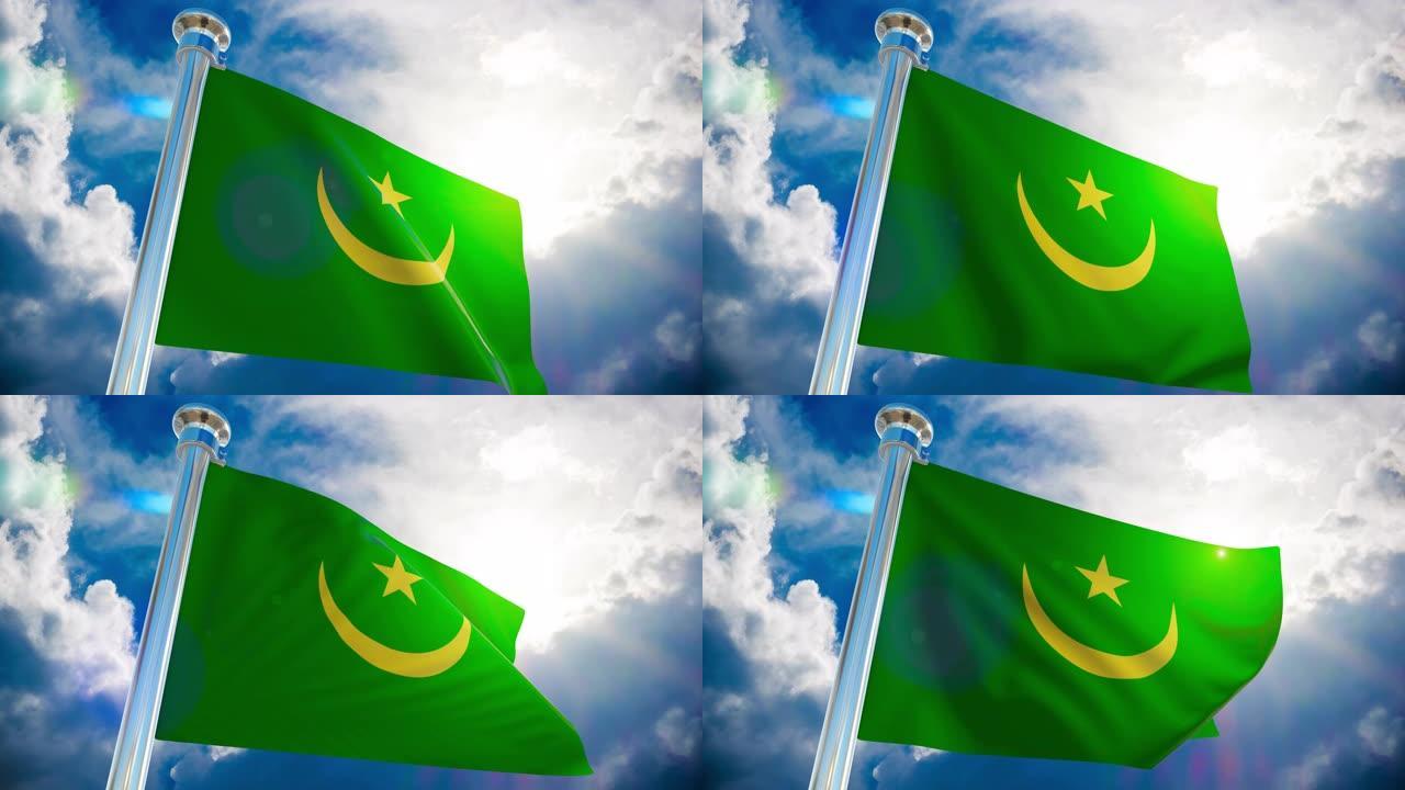 4K -毛里塔尼亚旗帜|可循环股票视频