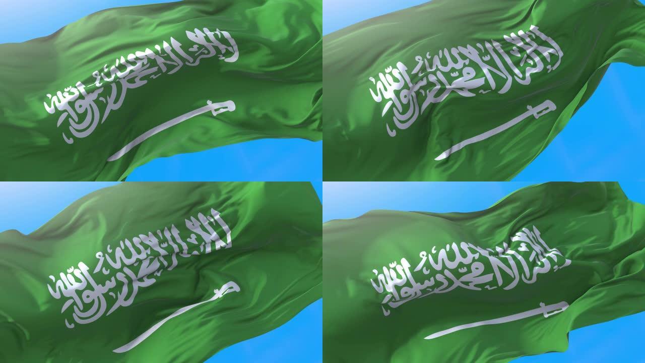 沙特阿拉伯国旗视频挥舞着4K。现实的沙特阿拉伯背景。阿拉伯背景3840x2160像素。