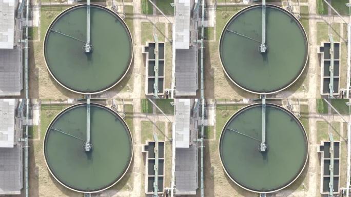 再循环固体接触澄清池沉淀池的俯视图。工厂工业水处理。