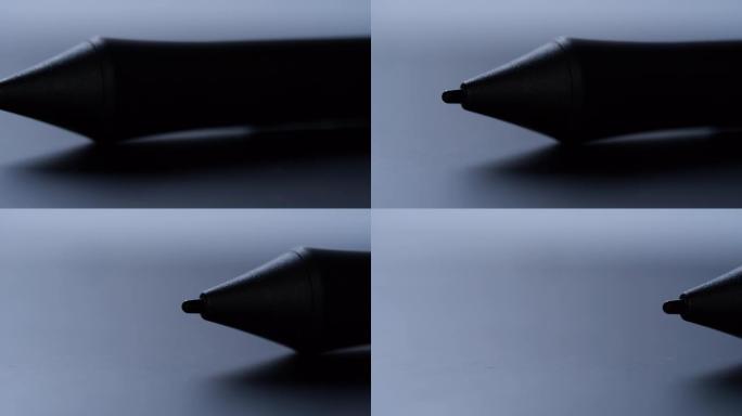 数字平板电脑的铅笔。特写和滑块或相机以4k分辨率从右向左移动