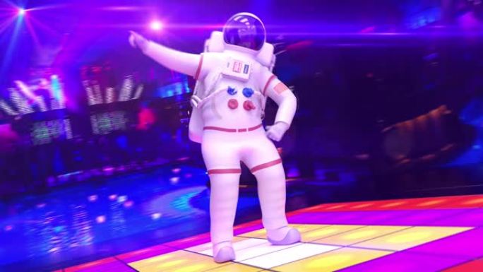 宇航员在迪斯科舞台上跳舞-摄像机四处走动
