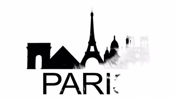 巴黎标题显示轮廓天际线。水墨概念揭示著名地标
