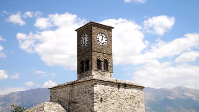 阿尔巴尼亚钟楼吉罗卡斯特城堡美丽的暗示性景色