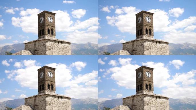 阿尔巴尼亚钟楼吉罗卡斯特城堡美丽的暗示性景色