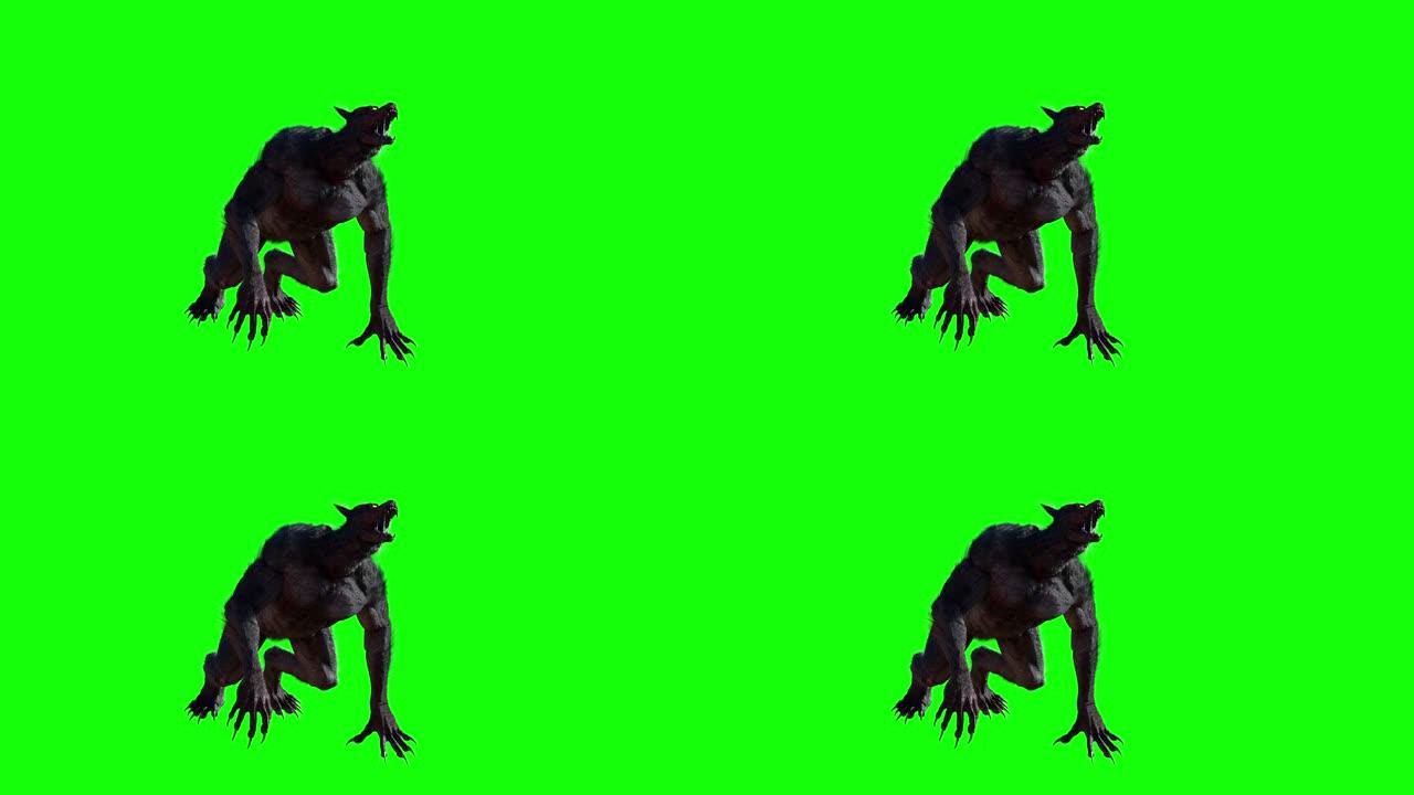 绿底3D渲染上的狼人