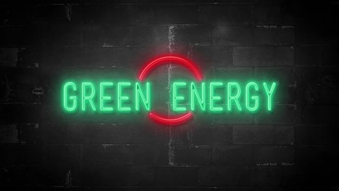 4k分辨率闪烁霓虹灯上的绿色能源信息