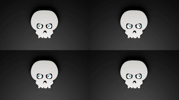 超高清分辨率三维计算机生成的白色人类头骨动画，左右眼球，每秒三十帧