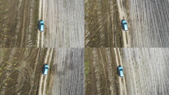 空中射击穿越空旷的乡村道路