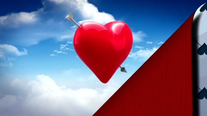 心脏壁纸剥落后露出漂浮在蓝天中的心脏气球