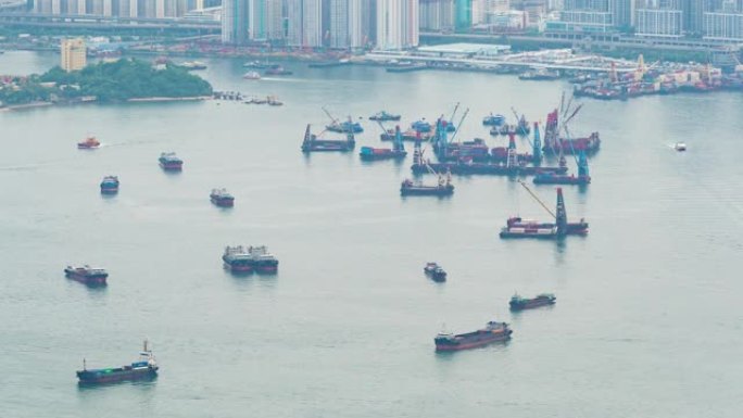 货物集装箱港口与港口航运配送仓库工业，接货卡车运输集装箱堆场