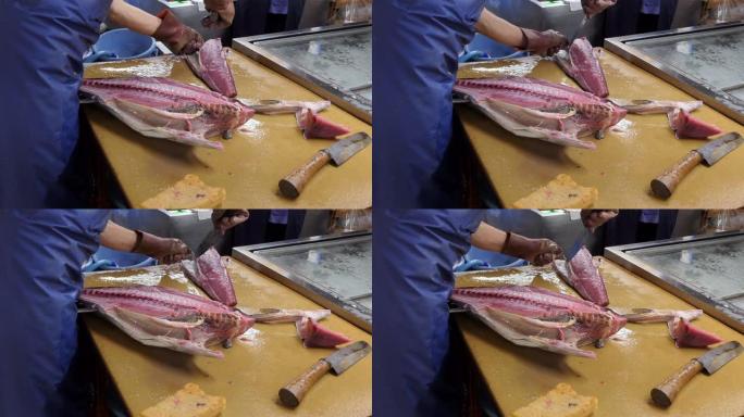 日本鱼市场的日本寿司金枪鱼肉