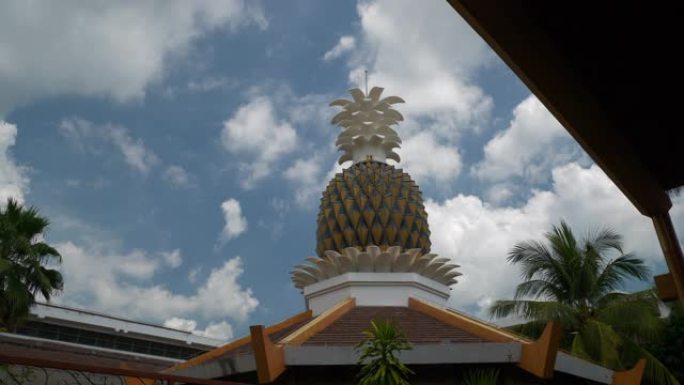 日景蓝天三亚市著名机场著名屋顶菠萝慢动作全景4k海南中国
