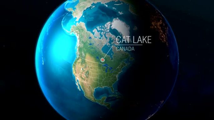 加拿大-猫湖-从太空到地球的缩放