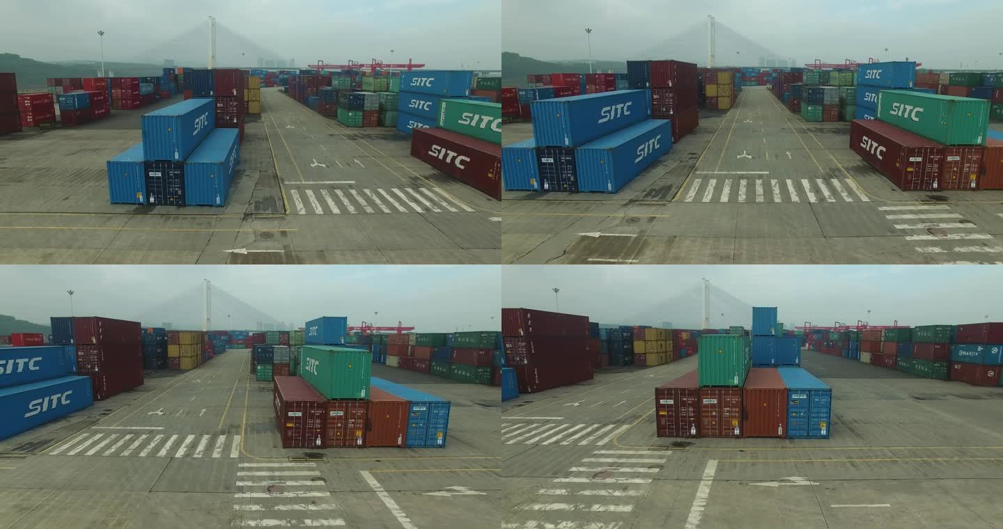 航拍港口上放满了集装箱