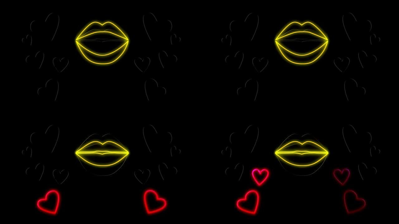 霓虹灯标志显示心脏和嘴唇