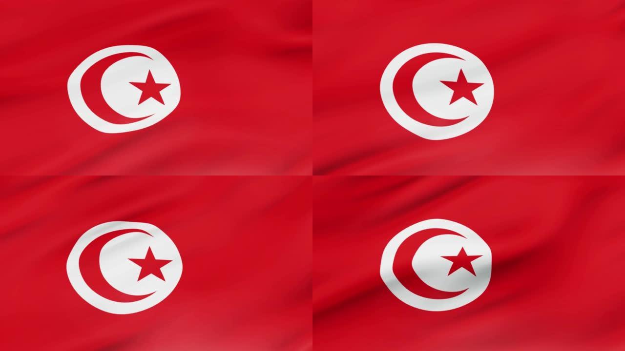 突尼斯国旗在风中挥舞视频镜头逼真的突尼斯国旗背景。突尼斯国旗循环特写