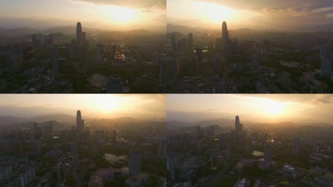 【4k合集3】航拍日落下的椒江城市风光