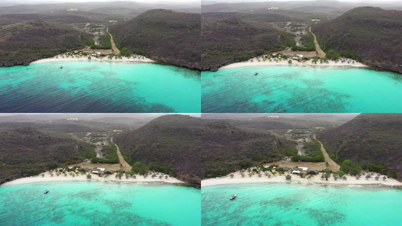 带海岸线和绿松石水的普拉亚卡斯阿宝地区的鸟瞰图-库拉索/加勒比海/荷属安的列斯群岛