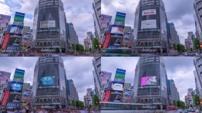 日本东京-2019年8月12日: 4k东京旅游景点，日本旅游或亚洲城市生活概念，UHD涩谷十字路口延