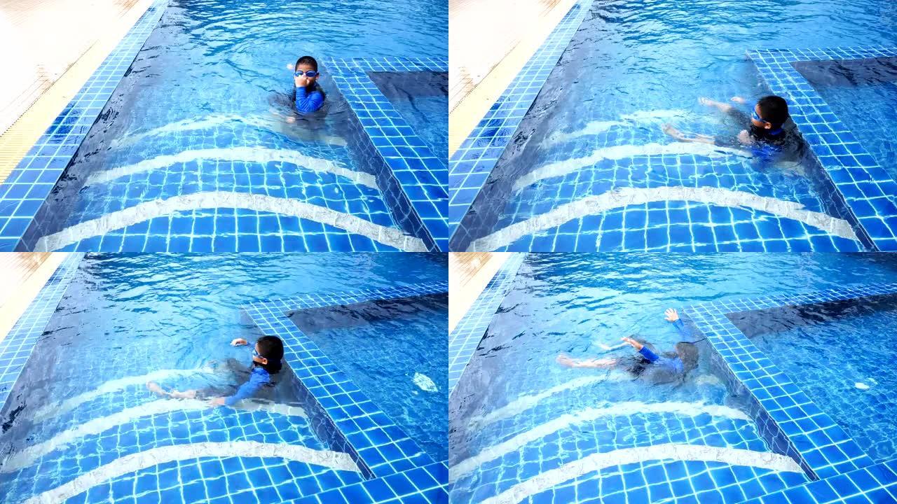 一个男孩游泳训练
