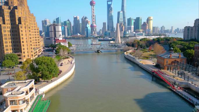上海外滩黄浦江风景视频素材航拍延时