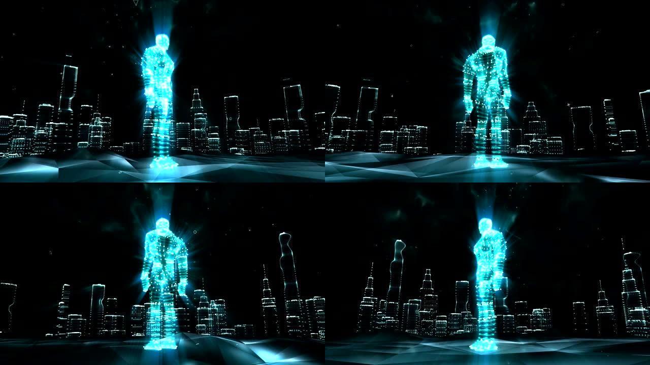 霓虹灯点3d模型组成的人体动画派对DJ