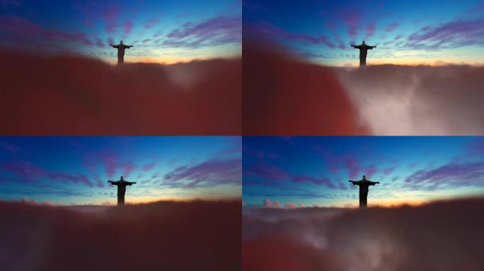耶稣基督在日落时云层之上，高清