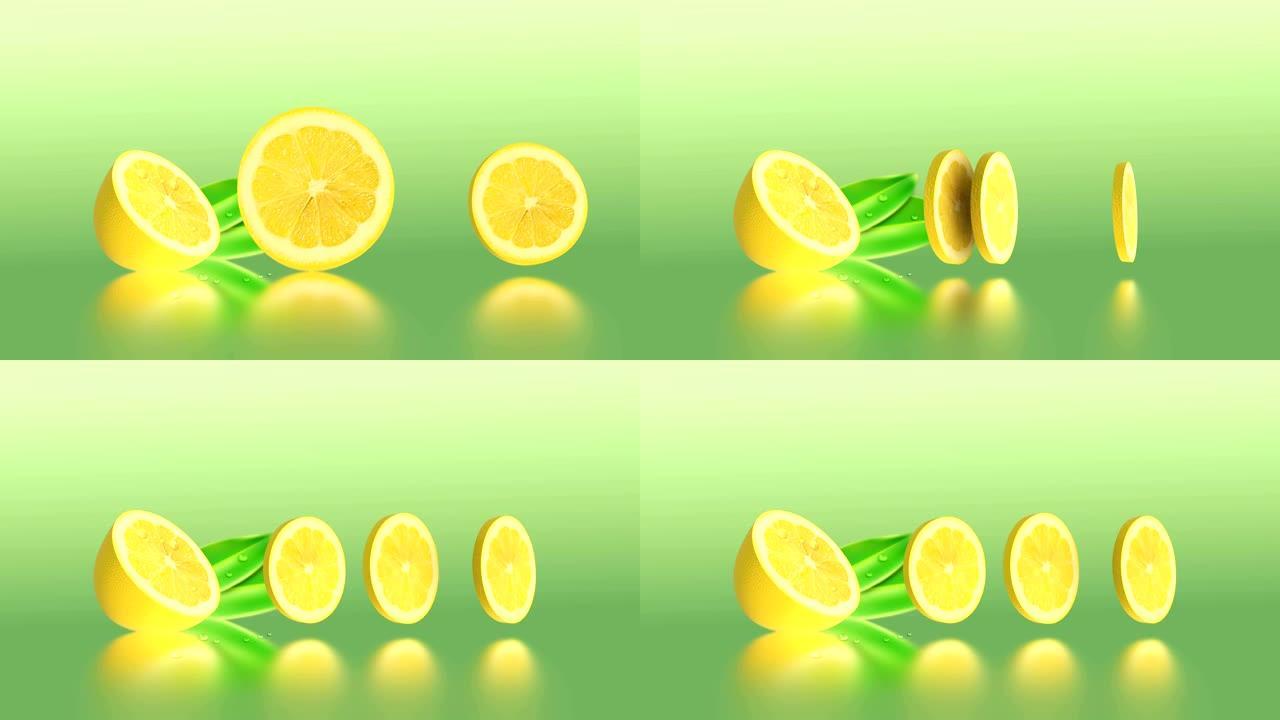 新鲜切片柠檬与水滴视频动画