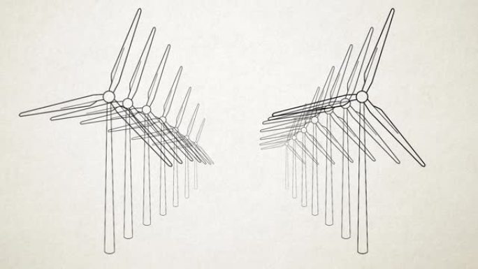 风力涡轮机-昼夜彩色领域的风能转换器，黑白风格-视频动画