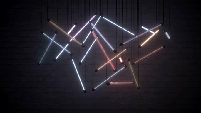 闪烁的彩色荧光灯泡无缝循环3D渲染动画