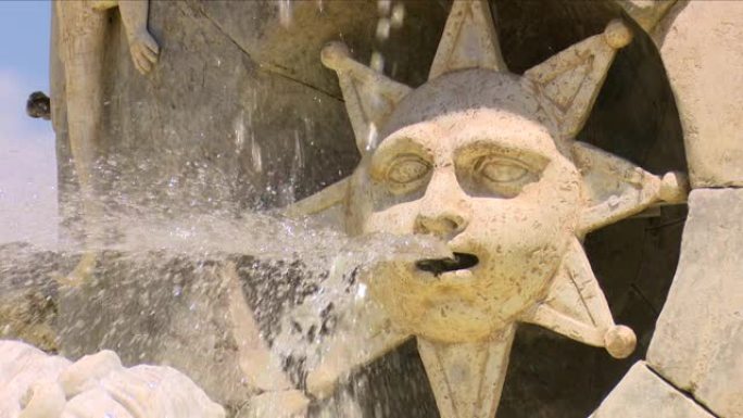 从金星喷泉或马里布兰卡拍摄的三个镜头，宽镜头和两个特写镜头。喷泉、星星和鱼。马德里阿兰胡埃斯