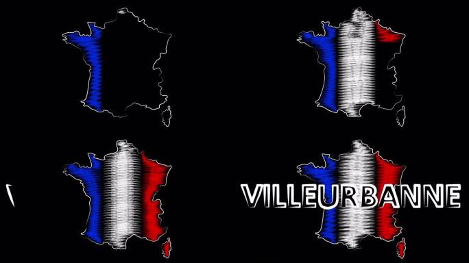 法国维勒班给地图和旗帜上色。运动设计。