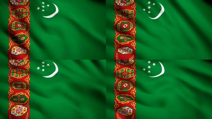 土库曼斯坦国旗运动视频在风中挥舞。旗帜特写1080p高清镜头