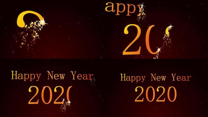 动画明星背景上闪闪发光的运动图形的快乐新2020年文本