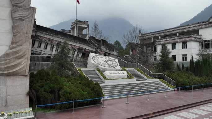 航拍汶川漩口中学地震遗址