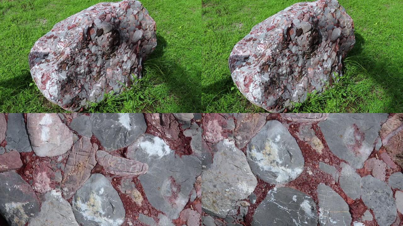 砾岩-沉积岩的自然标本，由地面上的圆形或亚圆形砾石和碳酸钙胶结的卵石组成。
