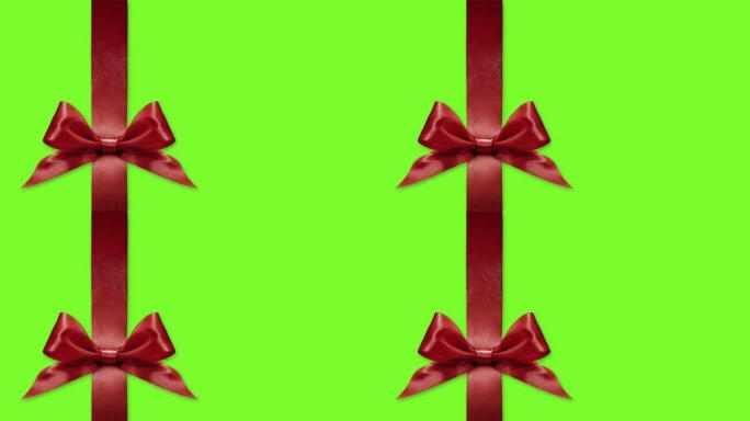 圣诞快乐礼品卡，丝带蝴蝶结改变颜色孤立在绿屏背景模板上，带复制空间