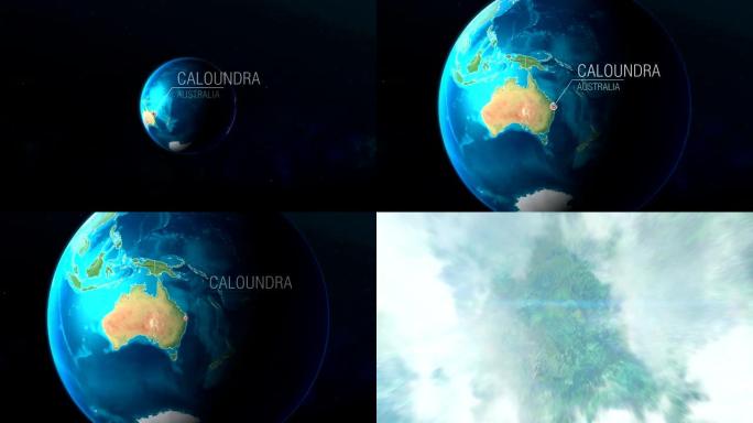 澳大利亚-Caloundra-从太空到地球的缩放