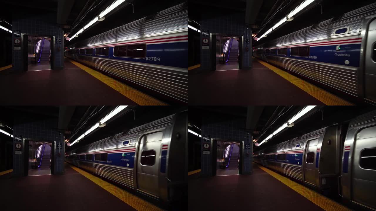 银色列车从地下地铁站出发。