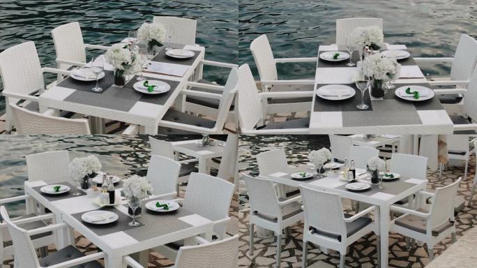 海边咖啡馆的桌椅。