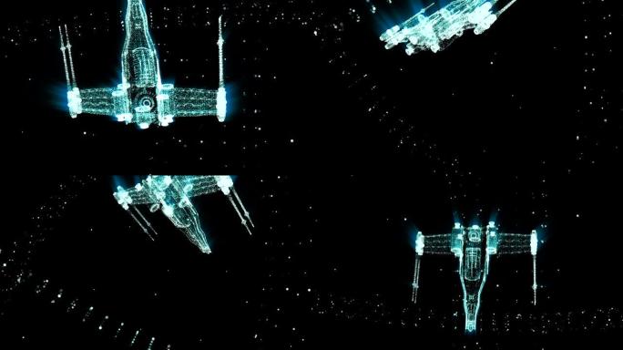 美丽的太空动画之旅穿越由霓虹灯点组成的天城和星空人物的空间