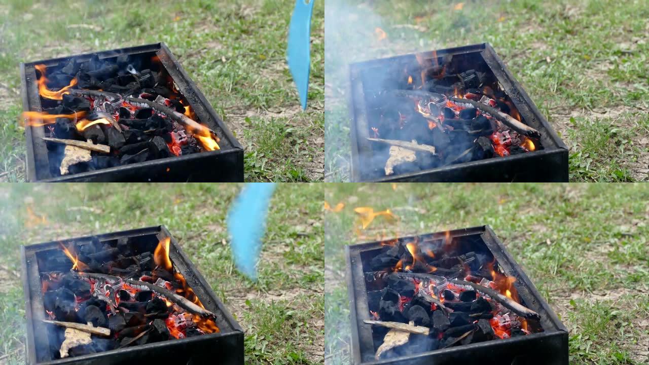 木炭，重要的，木炭，为，燃烧的火盆，准备，烧烤火，烧烤和火焰，