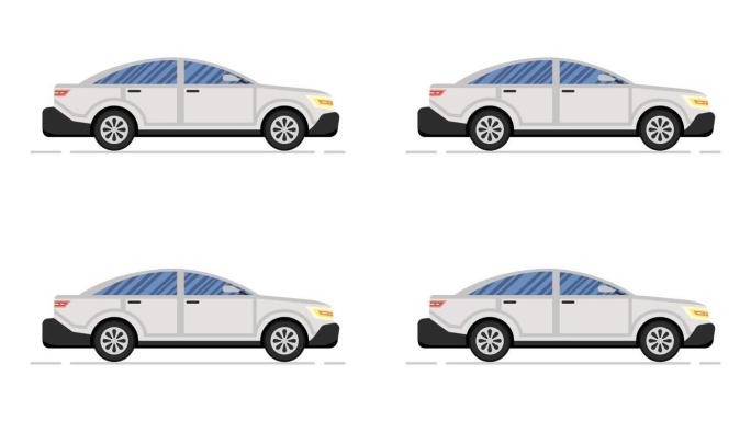 汽车动画。现代轿车。循环动画。4k分辨率