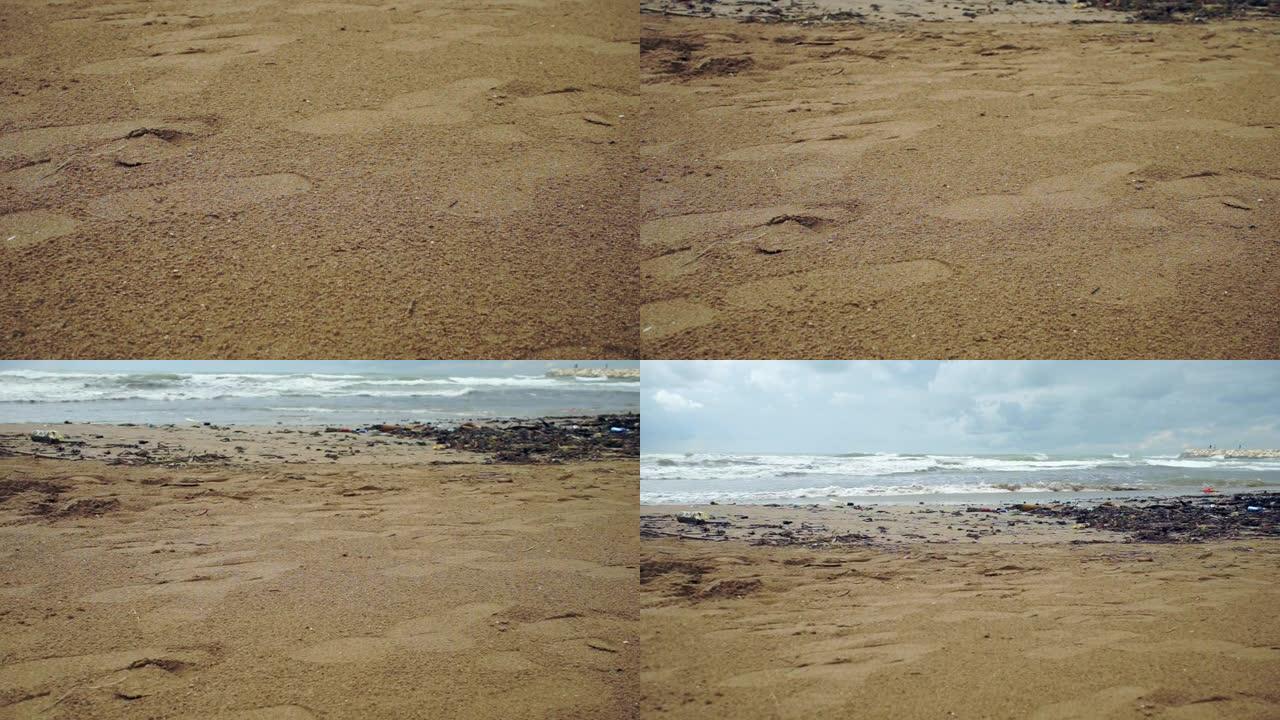 海上丢弃的垃圾躺在海滩上