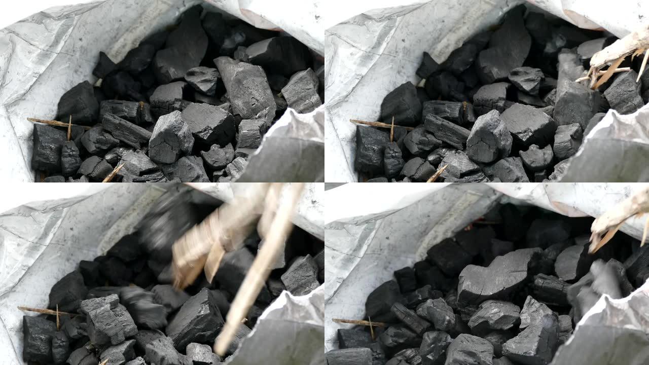 木炭，燃烧火盆的重要木炭，