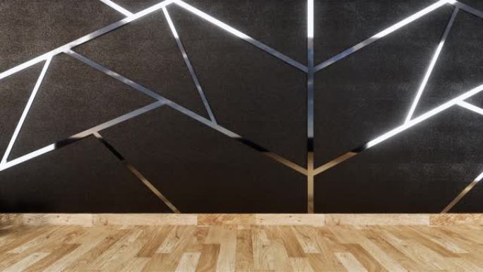 黑色墙壁设计和木地板上的铝制装饰板