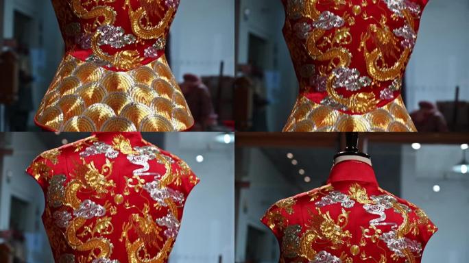 中国传统婚纱上华丽的龙绣